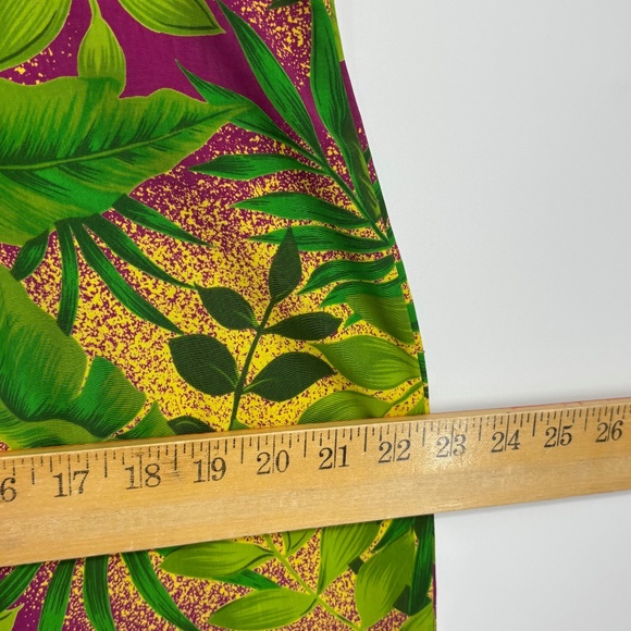 Sag Harbor Womens Size 14 Maxi Dress Magenta Green Yellow Hawaiian Floral V-Neck - Picture 10 of 11